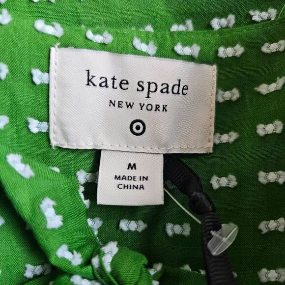 Kate Spade New York X target Sz M green textured polkadot puff sleeve blouse new - Picture 6 of 9